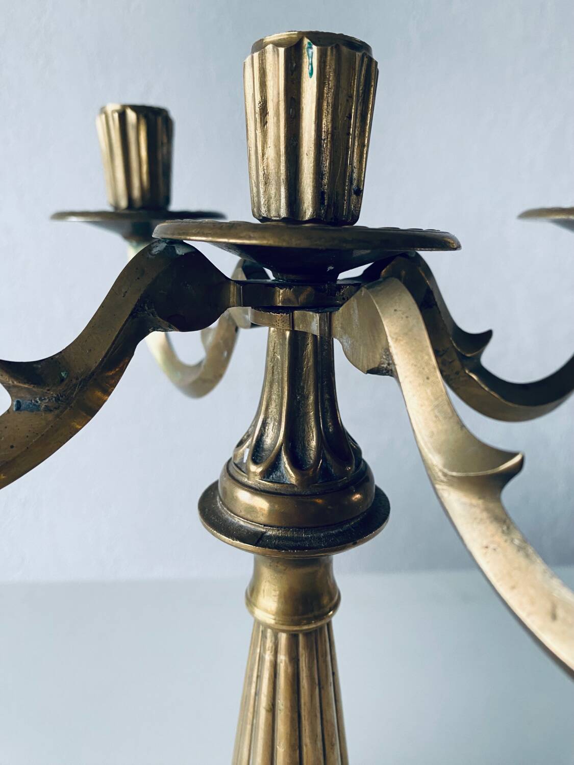 Five-branched brass candelabra
