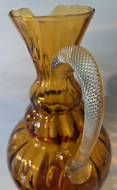 Ancient large twisted amber glass vase blown Murano 19th century