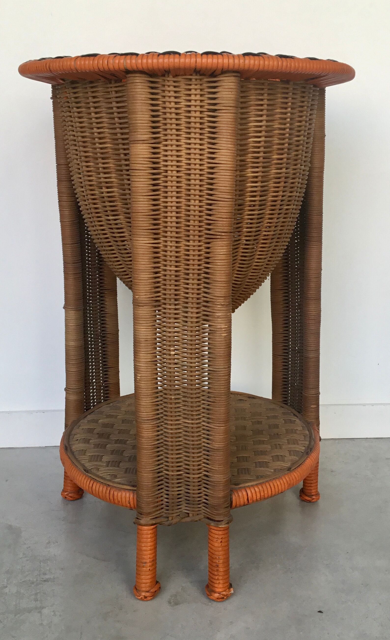 Rattan tripod sewing basket 1960