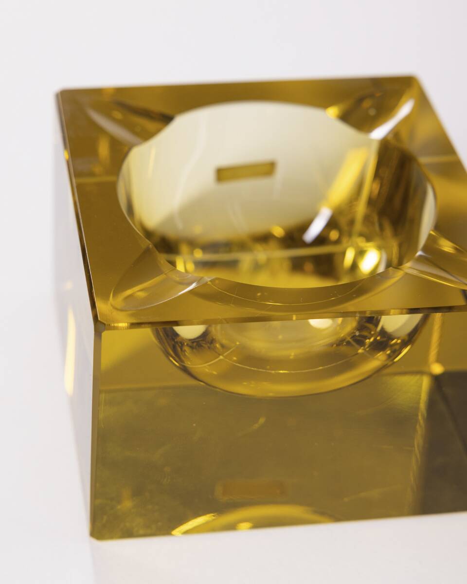 Vintage 1960s Yellow Crystal Ashtray, German Design