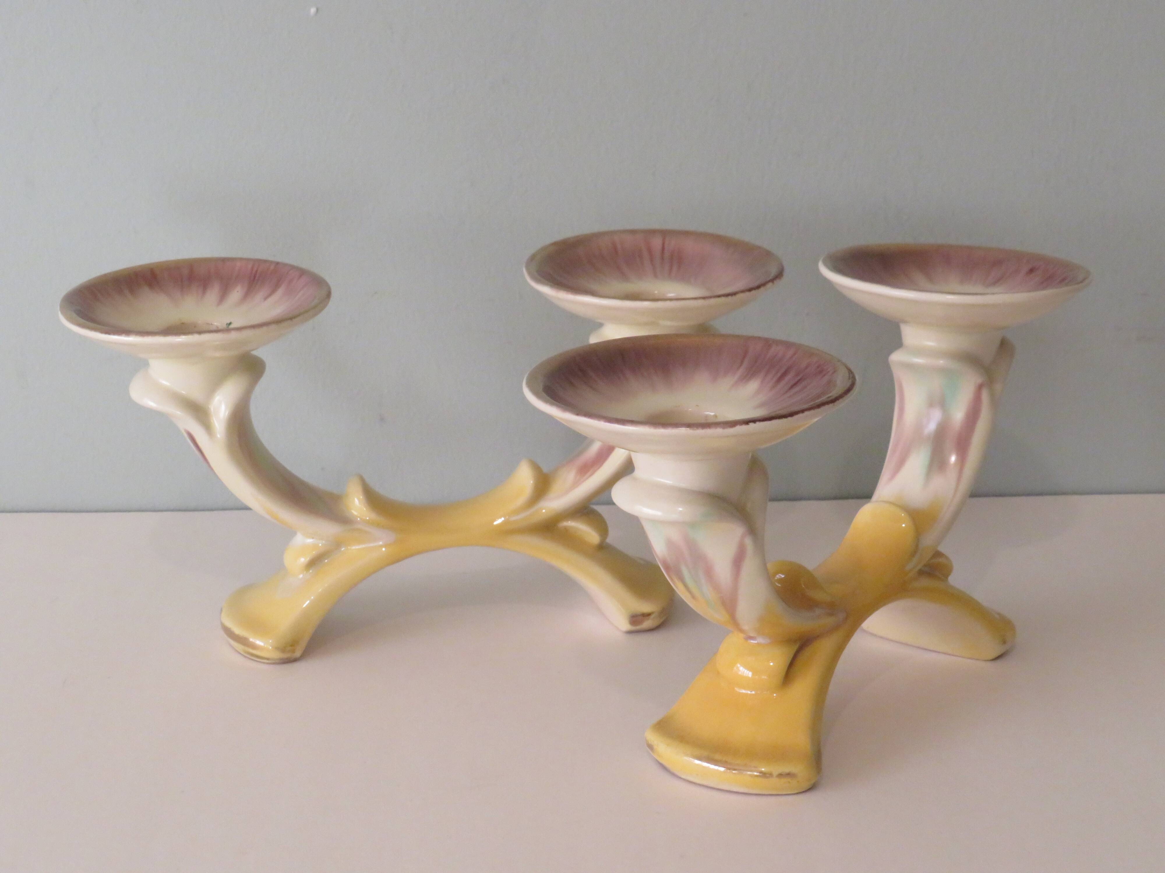 Set of 2 ceramic candle holders in the early twentieth century.