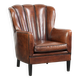 Fauteuil en peau de mouton confortable au design unique, fini avec un passepoil noir.