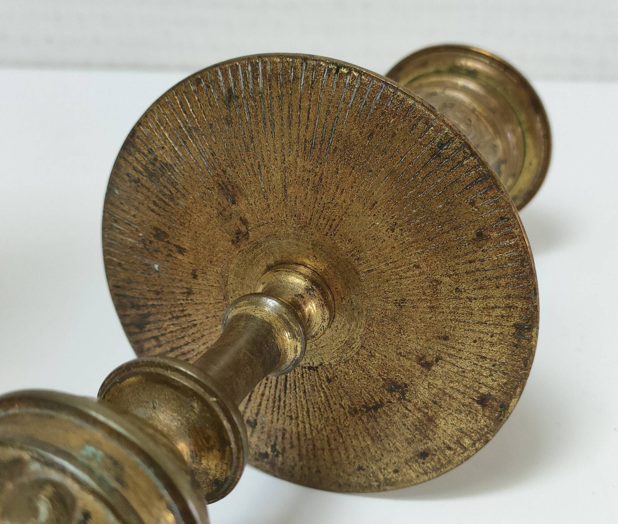 Pair of candle holders patinated bronze floral decoration early twentieth century