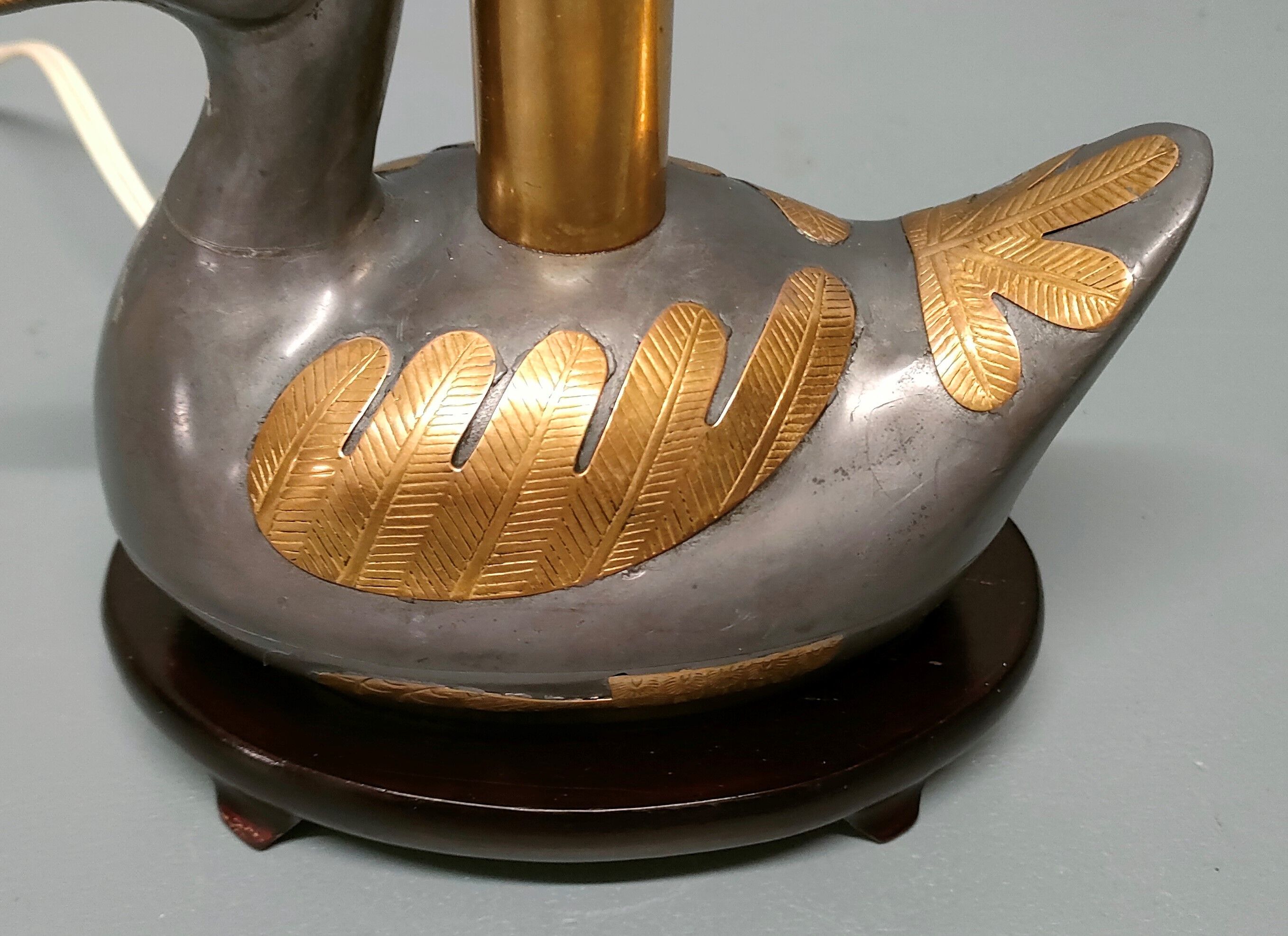 Vintage table lamp duck in pewter and gilded copper, patinated - 70s/80s - France