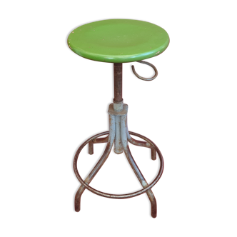 Vintage industrial stool 1940-1950, adjustable height by pusher 75 cm.