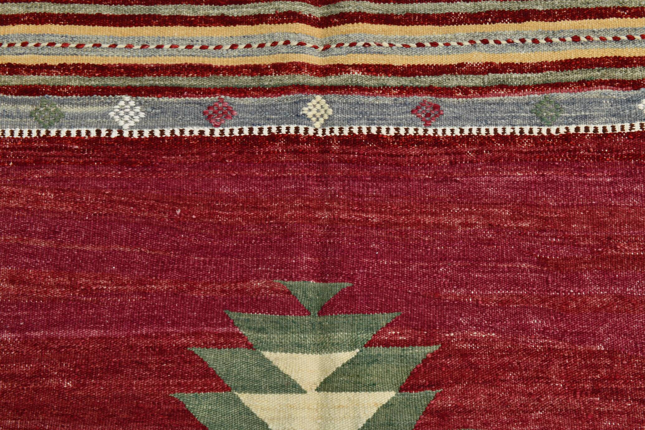 5x7 Soft Red Modern Kilim Rug, 156x224Cm