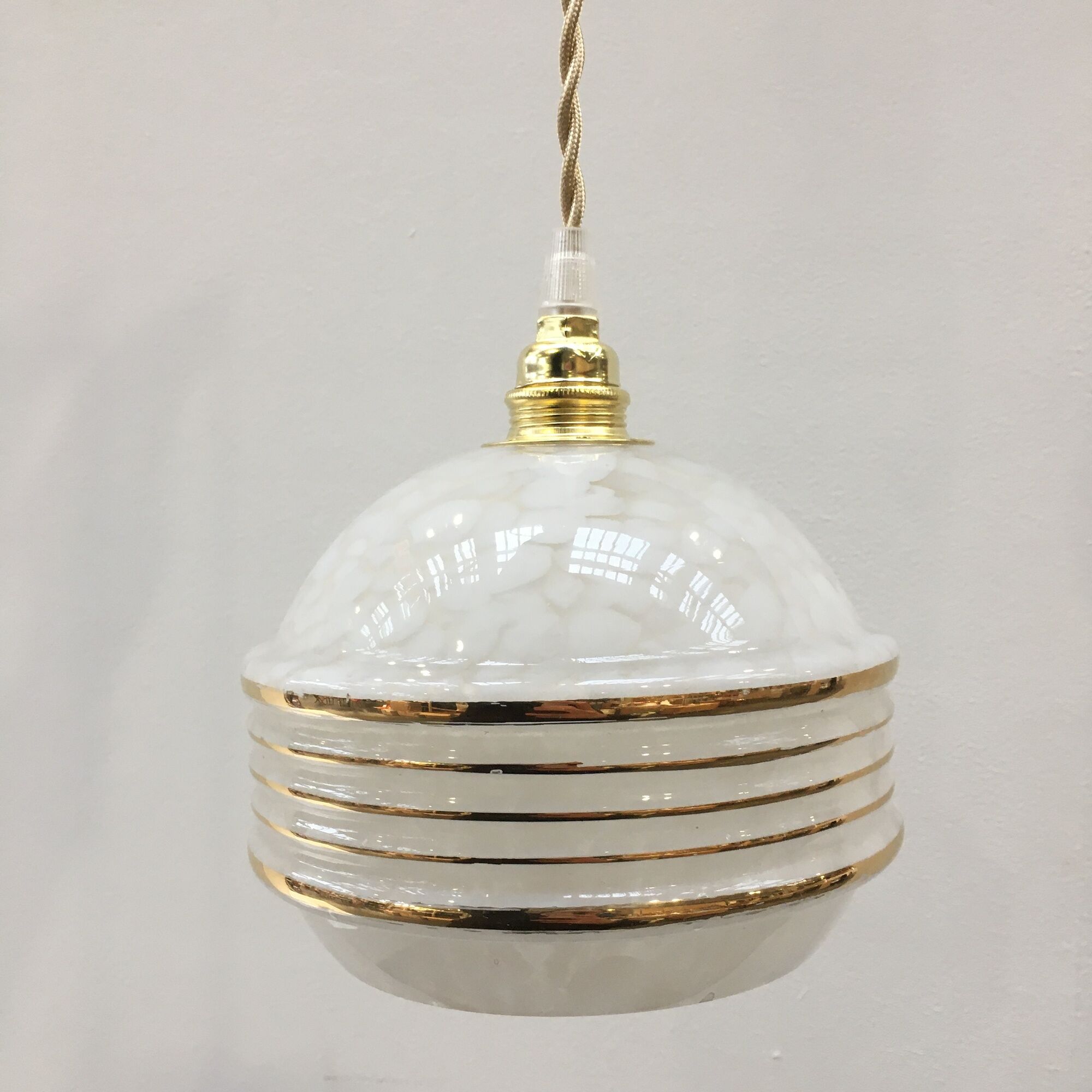 Pair of Art Deco ball suspensions in white Clichy glass