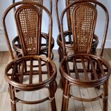 Set of 4 rattan / bamboo chairs and canning with cushions 50-60s