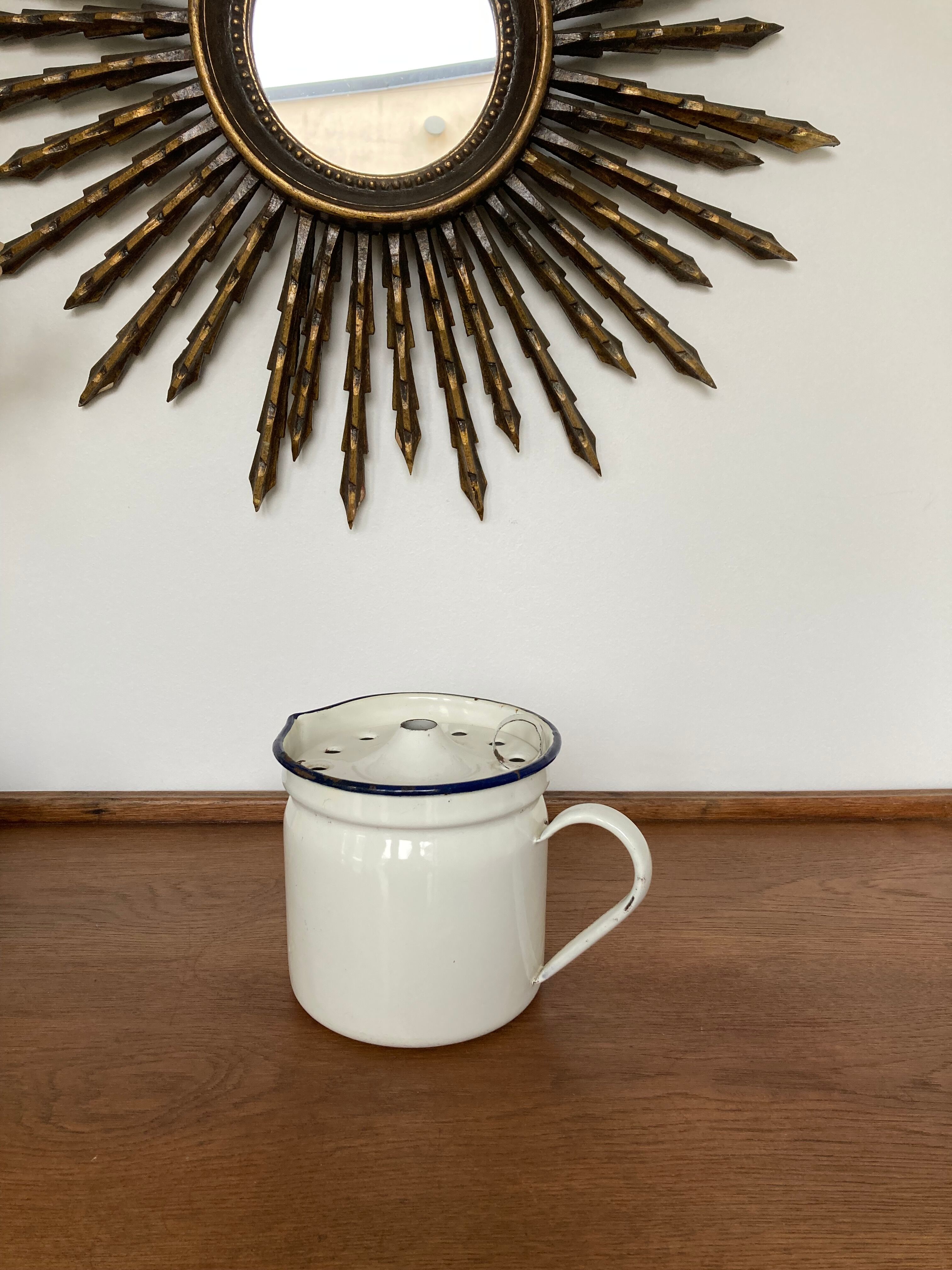 Vintage enamelled iron pitcher