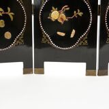 Chinese screen with decoration of hard stone lacquered with four panels 1940