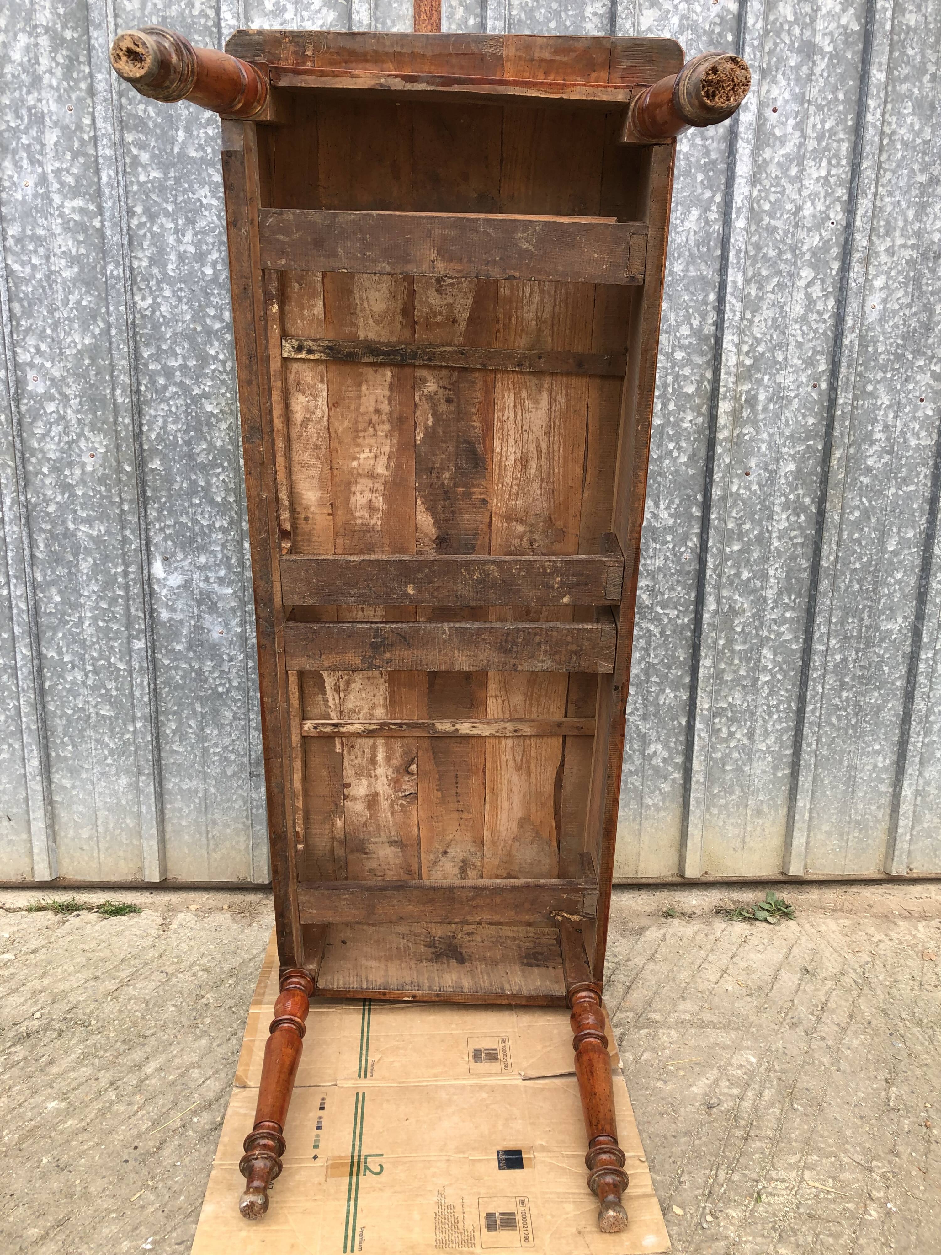 Old farmhouse table in solid cherry wood with 2 front drawers.