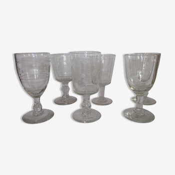 6 verres ancien depareillés de bistro des années 1900-1920