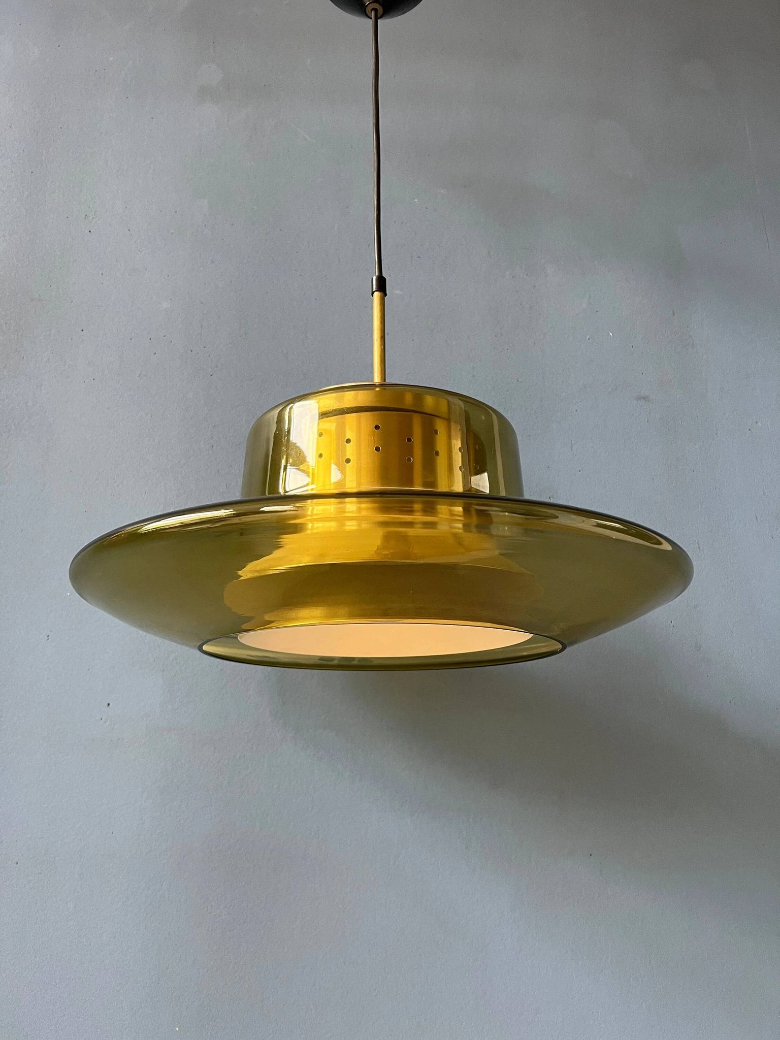 Suspension Space Age Dijkstra in smoked yellow glass, Mid-Century
