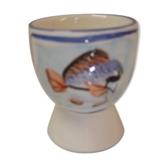 Coquetier céramique émaillée décor poisson