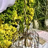 Magnificent Cascade Chandelier in Brass & Crystal Glass 1970s Vintage