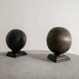 Pair of Vintage Black & Brown Round Wooden Sculptures
