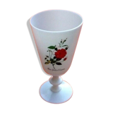 Vase white opaline decoration rosa indica cruenta