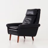 Black leather armchair, Danish design, 1970s, production: Denmark