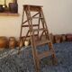 Antique wooden carpenter's stepladder, traces of paint, treated, 110 cm