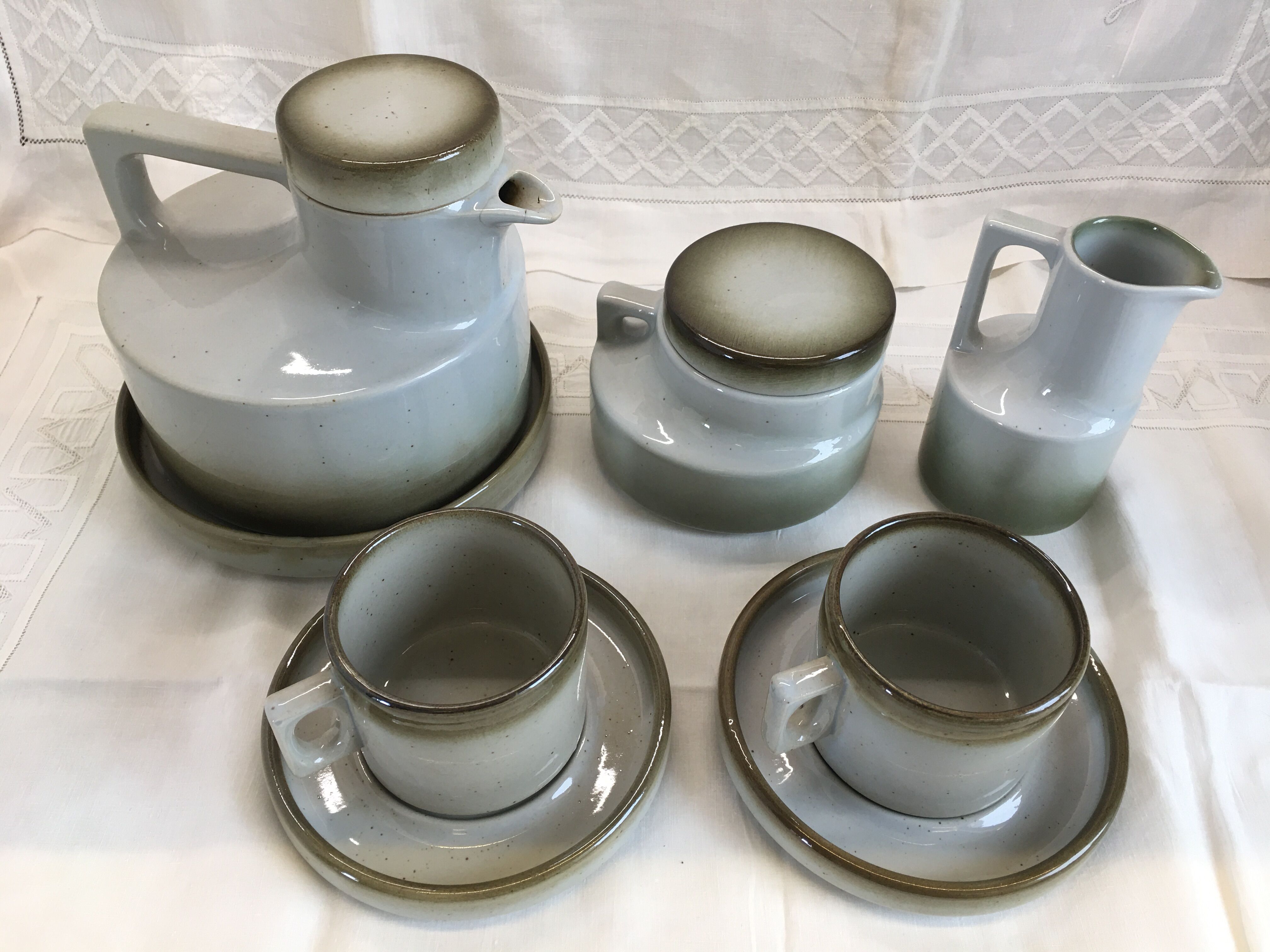 Rare coffee / tea service in Brenne sandstone "Grand Feu" - France 70s
