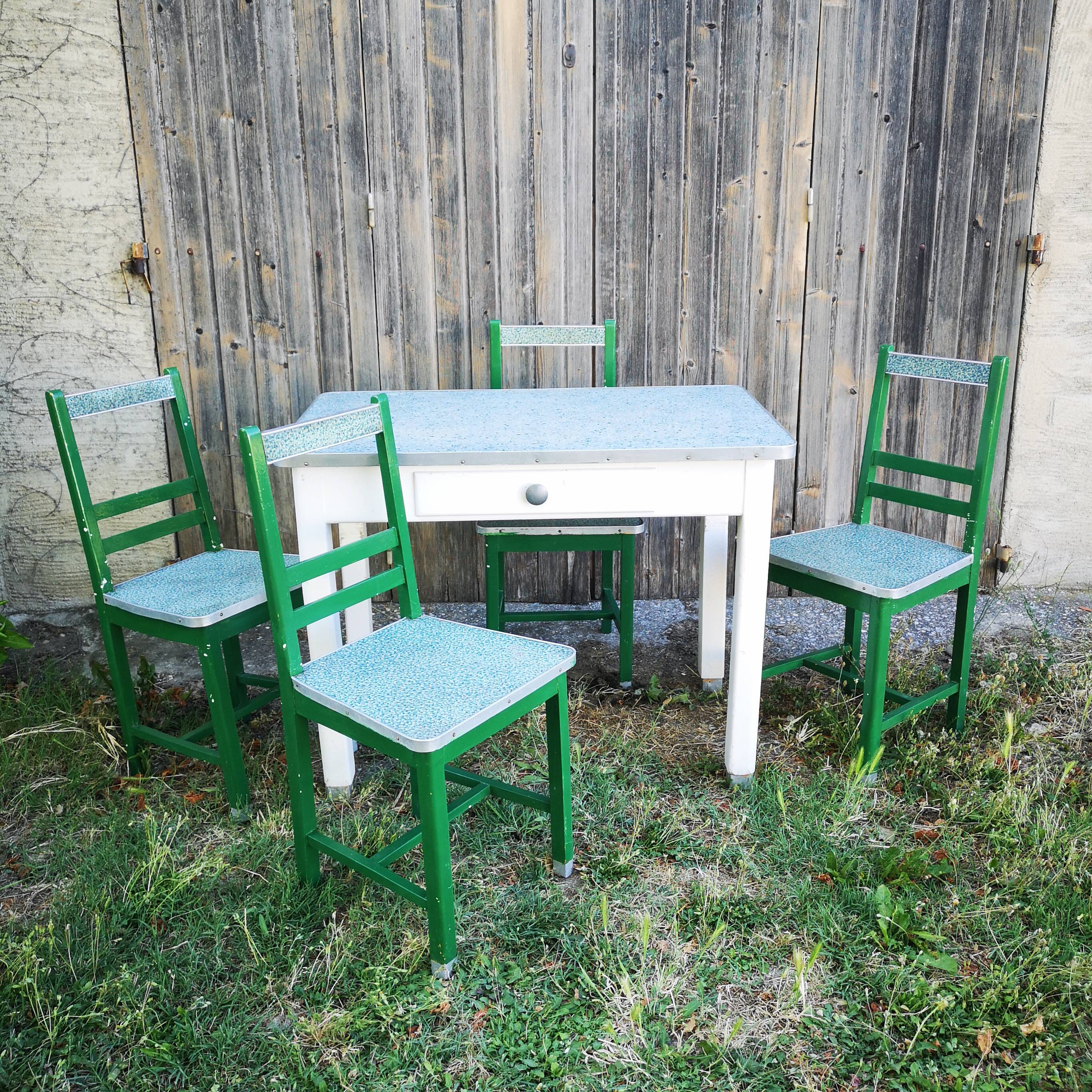Kitchen table with 4 vintage chairs, 1950s