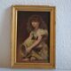 Young girl with tambourine Provence old painting HSP