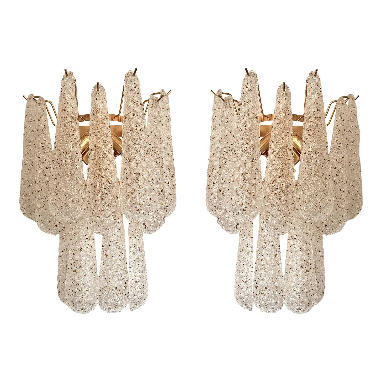 Set of 2 Modern “Conchiglie” Gold Murano Glass Wall Sconces
