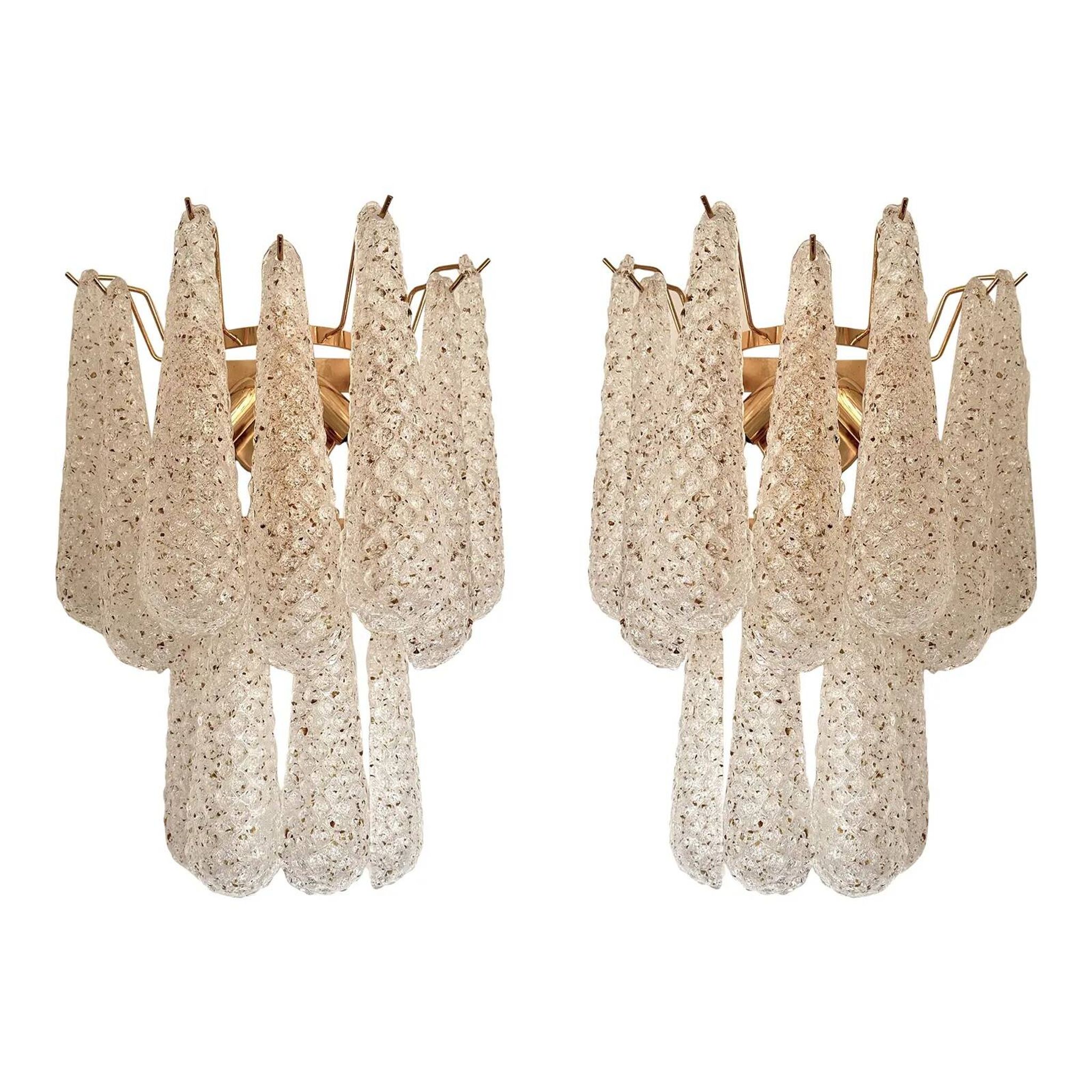 Set of 2 Modern “Conchiglie” Gold Murano Glass Wall Sconces
