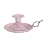 Pink cellar rat candleholder, enamelled metal, vintage