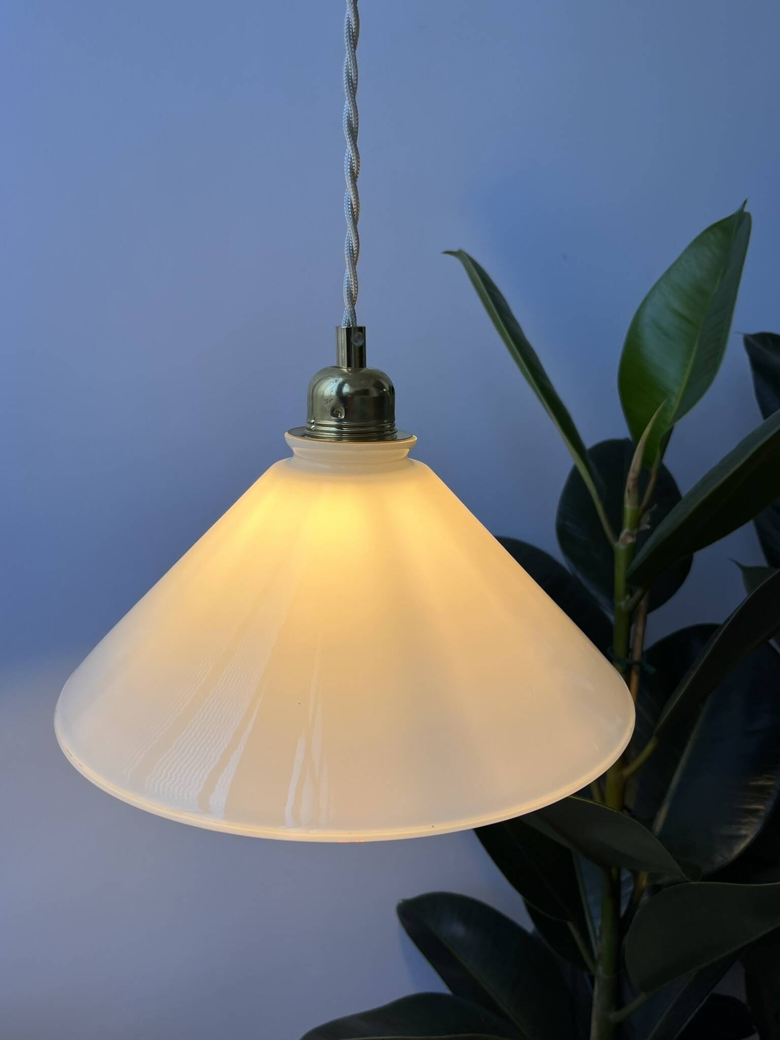 Vintage conical white glass pendant light