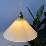 Vintage conical white glass pendant light