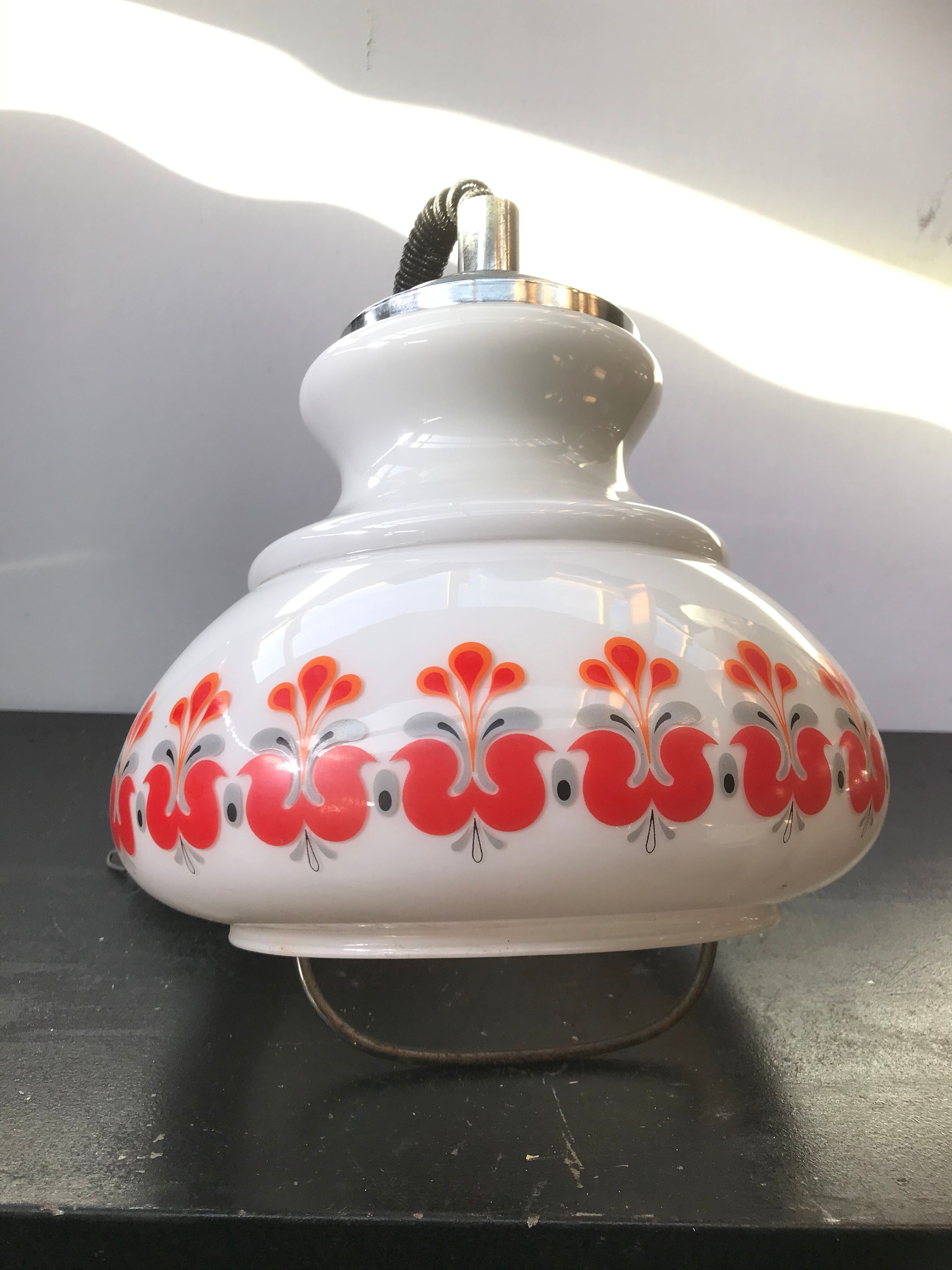 Suspension Vintage Opaline Blanche - Ancienne Lampe