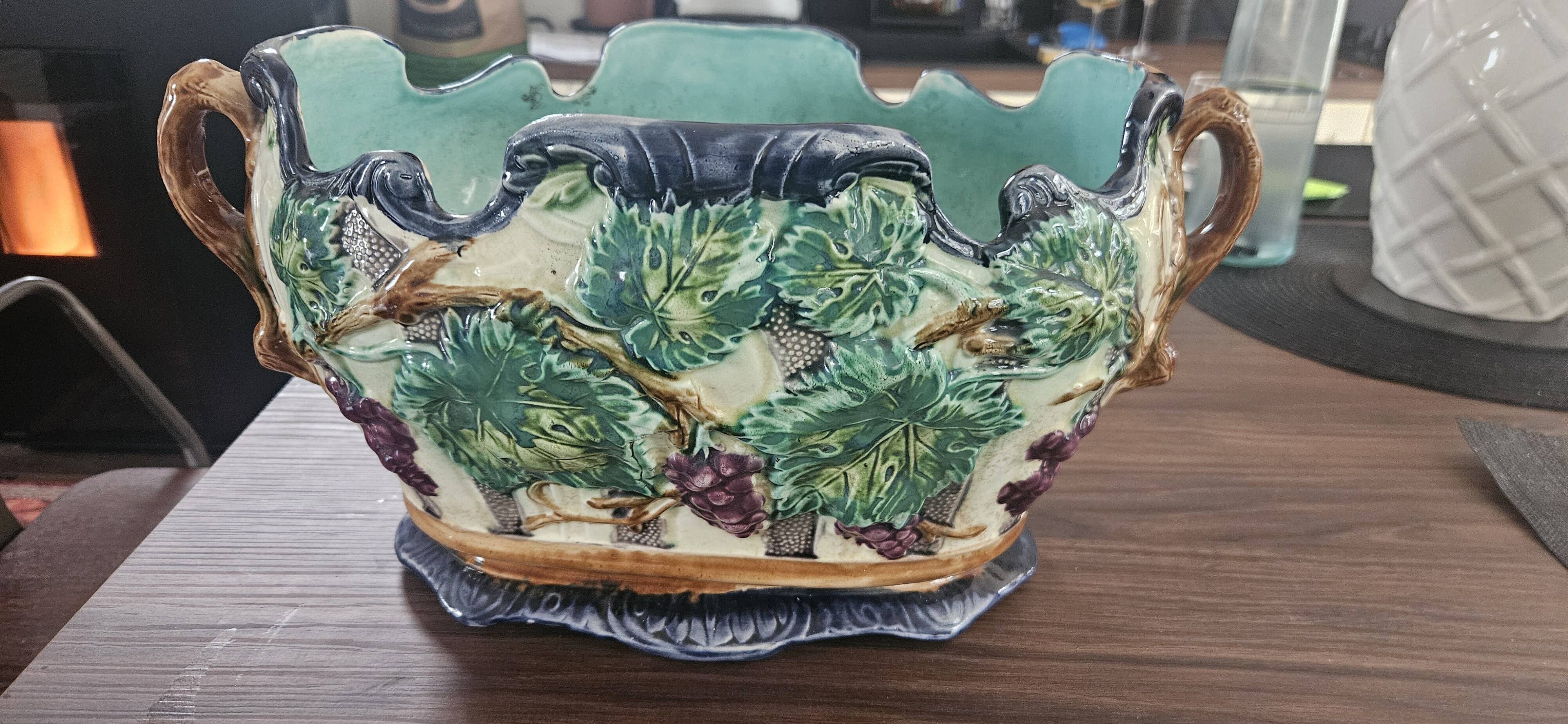Grande jardinière barbotine art nouveau