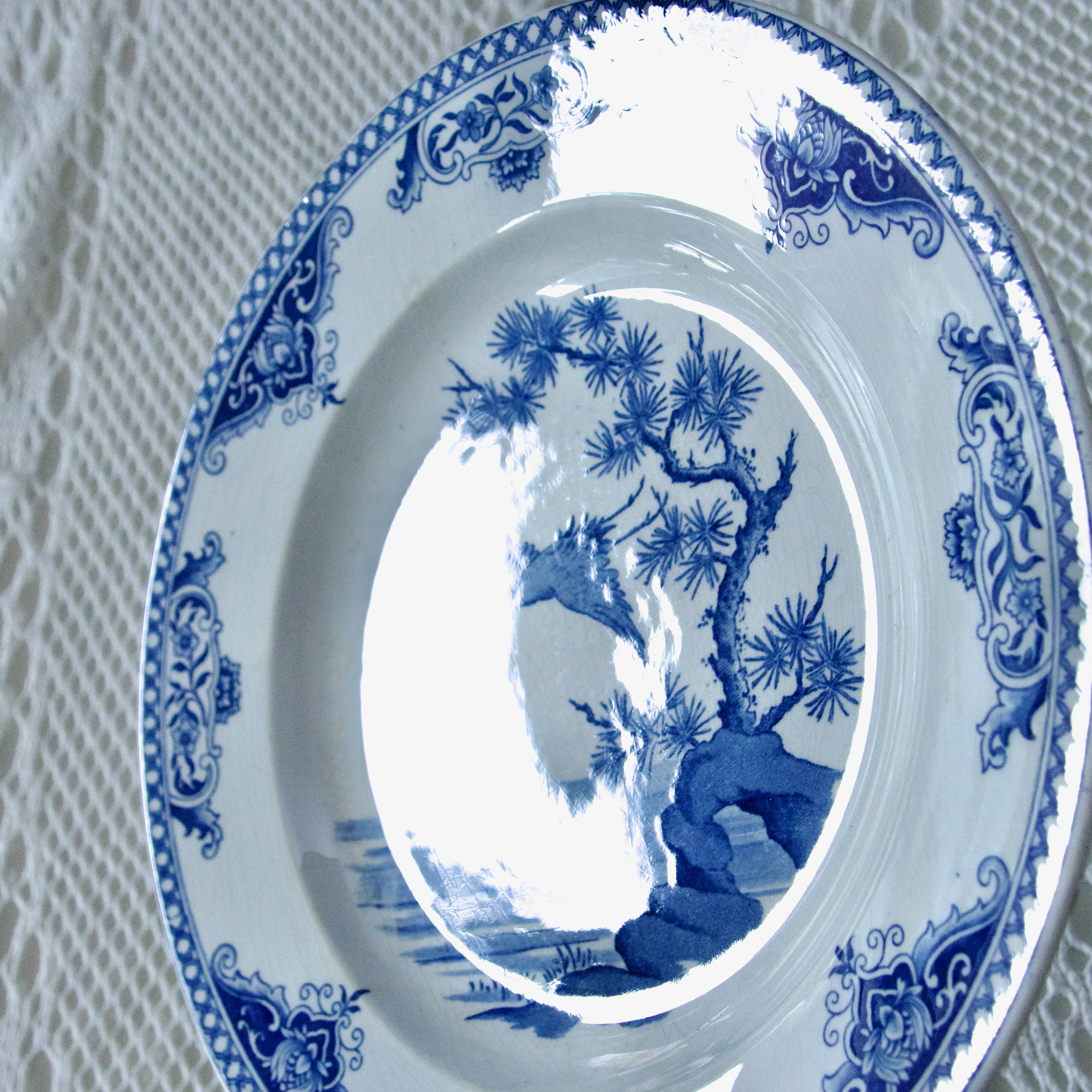 19th century plates Gien iron earth collection with Japanese birds