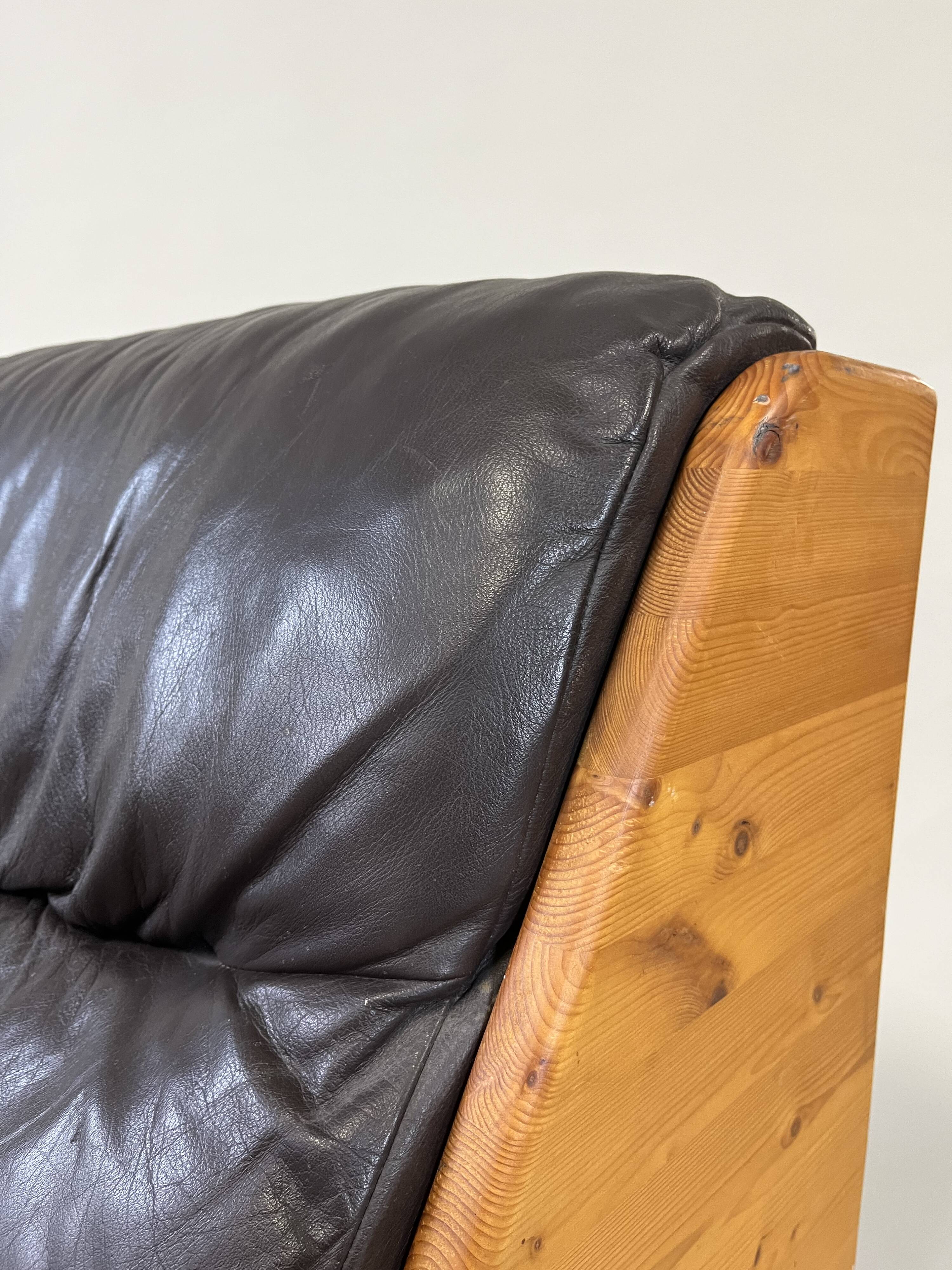 Vintage Brutalist Leather Armchair, 1960s–1970s