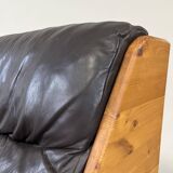 Vintage Brutalist Leather Armchair, 1960s–1970s