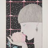 Georges Lepape: Art Deco, young woman with a rose, original signed engraving