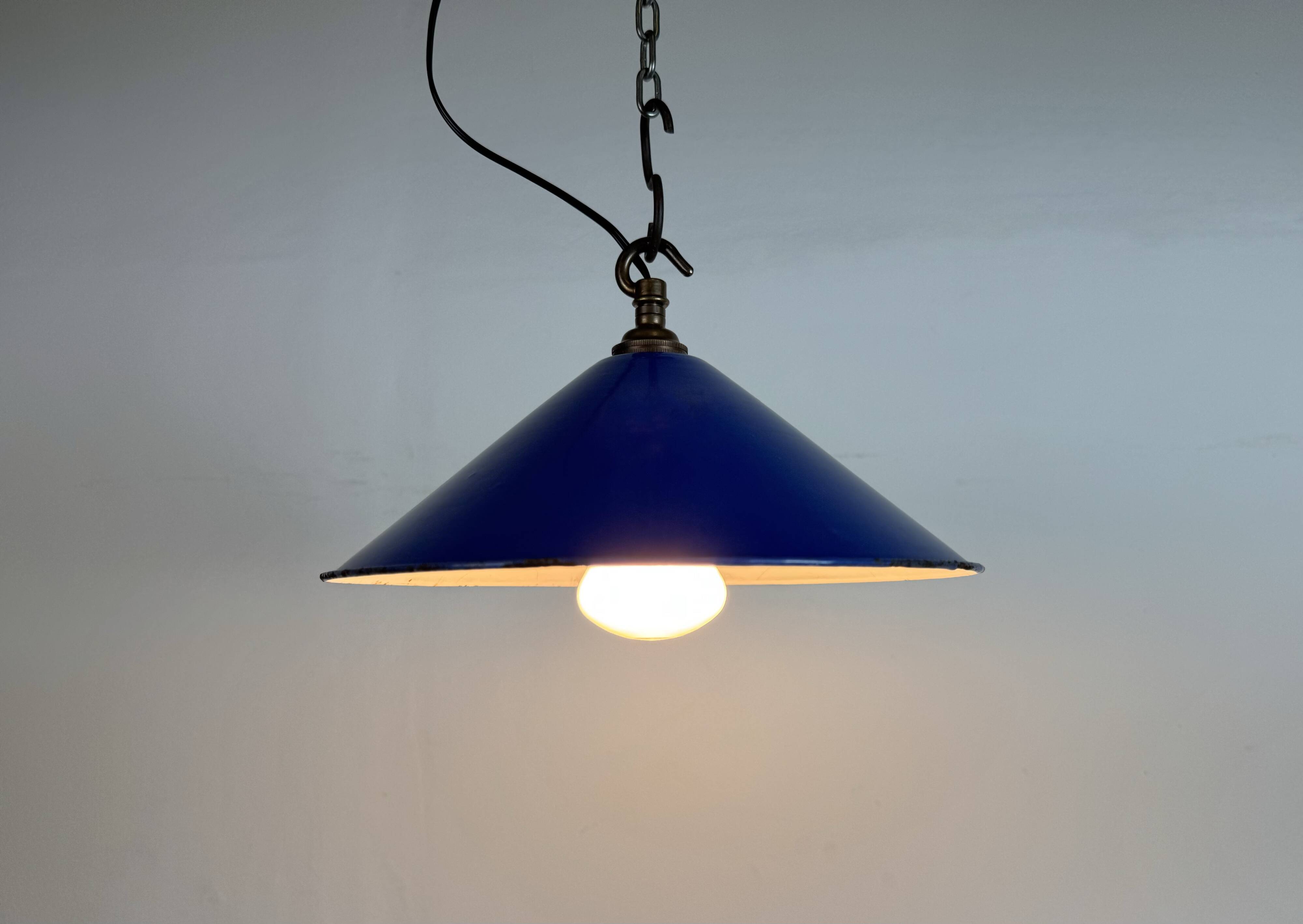 Industrial Blue Enamel Factory Pendant Lamp, 1950s
