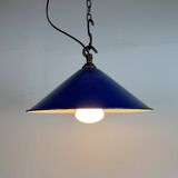 Industrial Blue Enamel Factory Pendant Lamp, 1950s