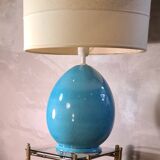 large living room lamp in cracked turquoise blue ceramic 1970 to 80, h53x40 elec ok