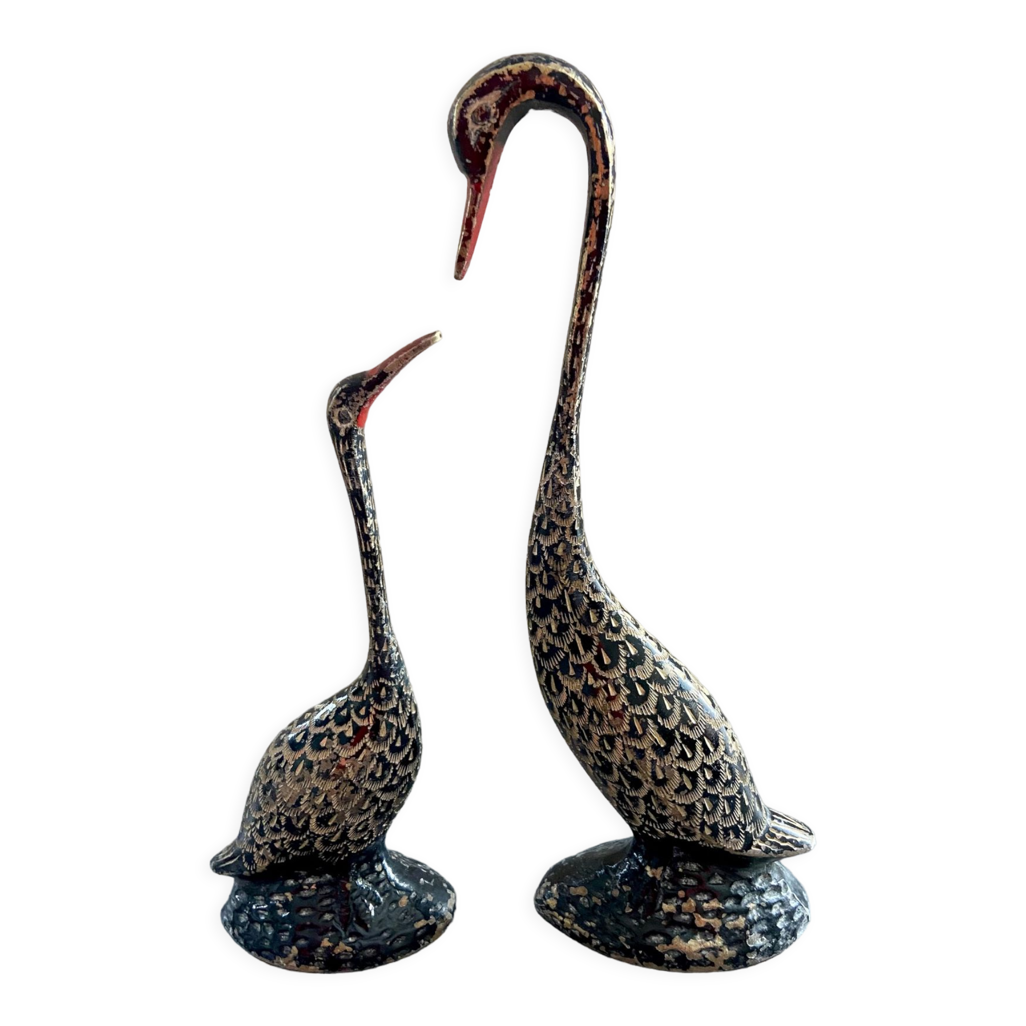 Pair ancient brass birds