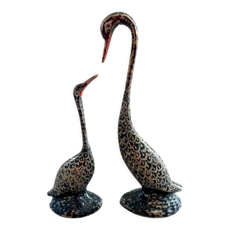 Pair ancient brass birds