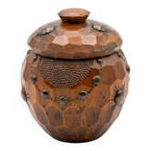 Pot à tabac ancien en noyer sculpté main Art Populaire Savoie Chambéry