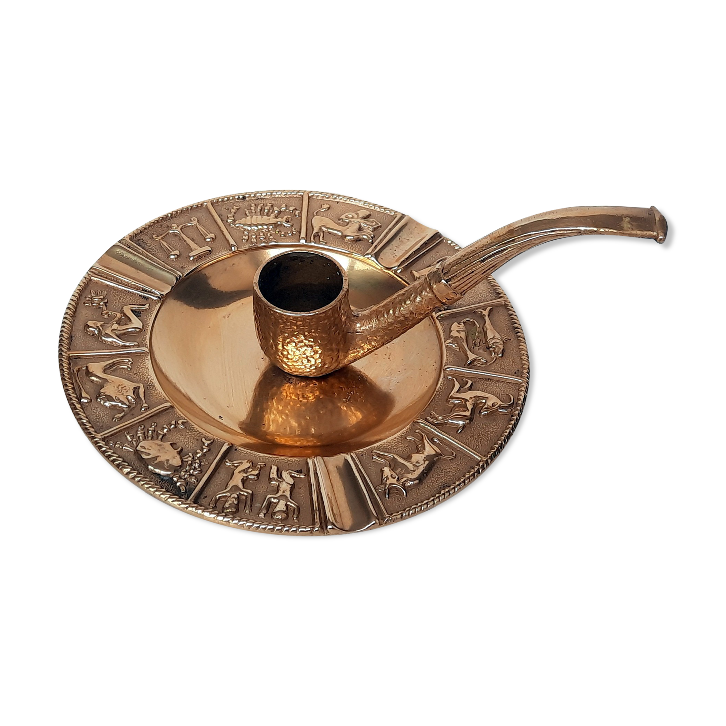 Cendrier et porte bougie en bronze avec les 12 signes astrologiques du zodiaque