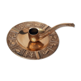 Ashtray and bronze candle holder with the 12 astrological signs of the zodiac
