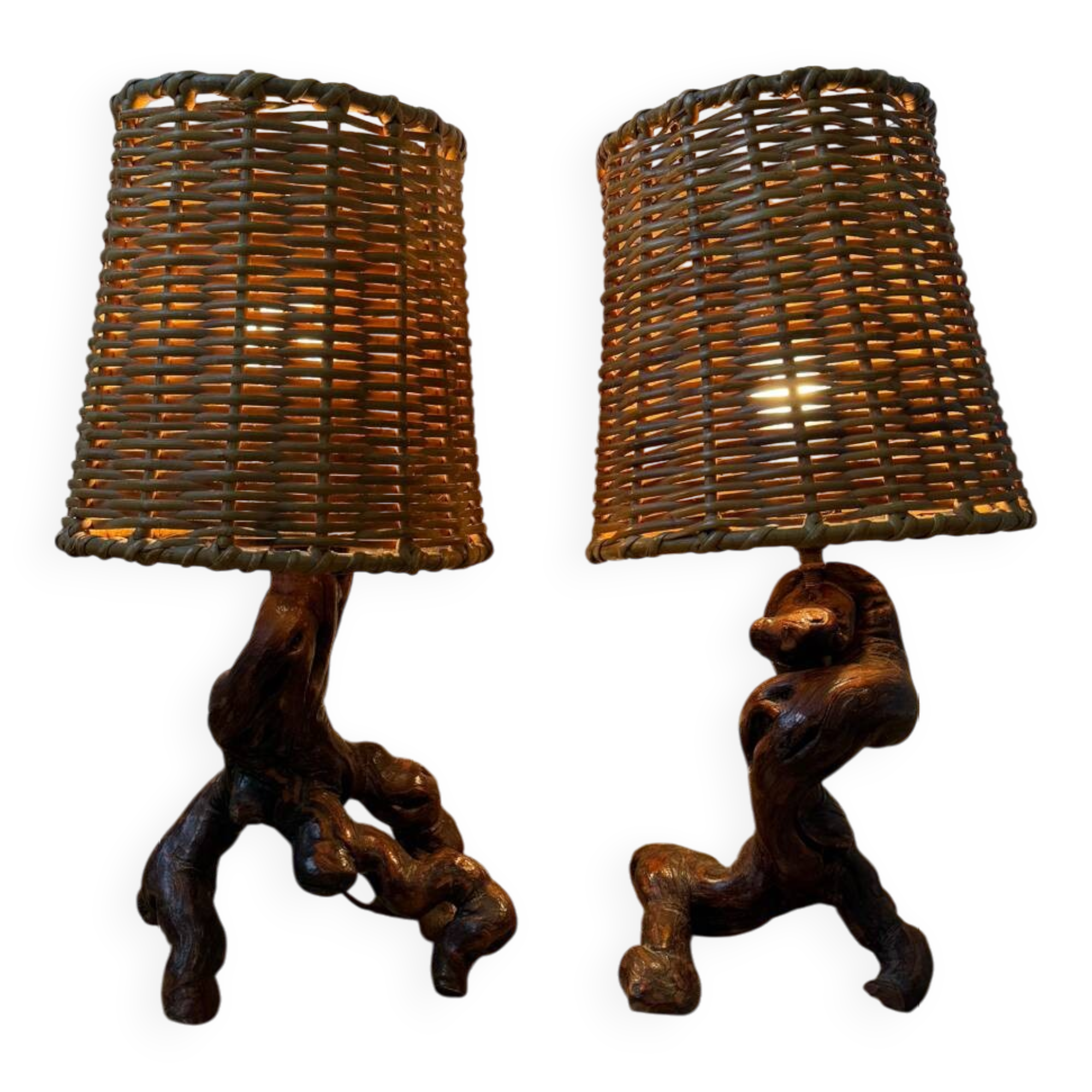 60s vine and rattan lamps (X2)