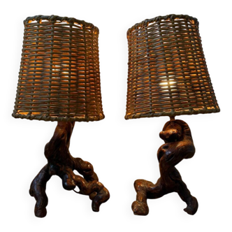 60s vine and rattan lamps (X2)