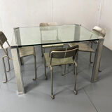 Mid Century Modern Regency Ghyczy Glass and Steel dining table or desk