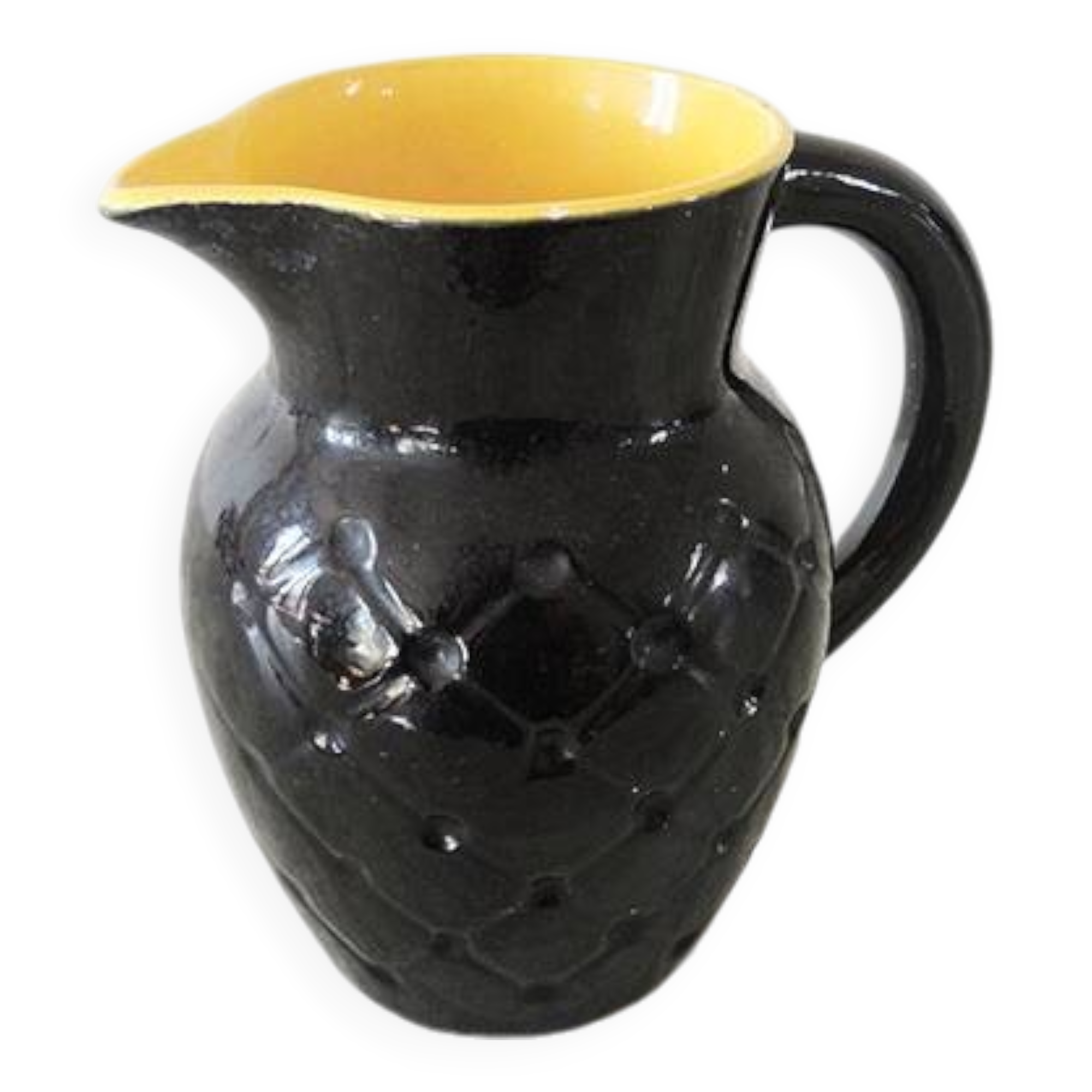 Antique Black & Yellow Ceramic Pitcher - PL France Resille