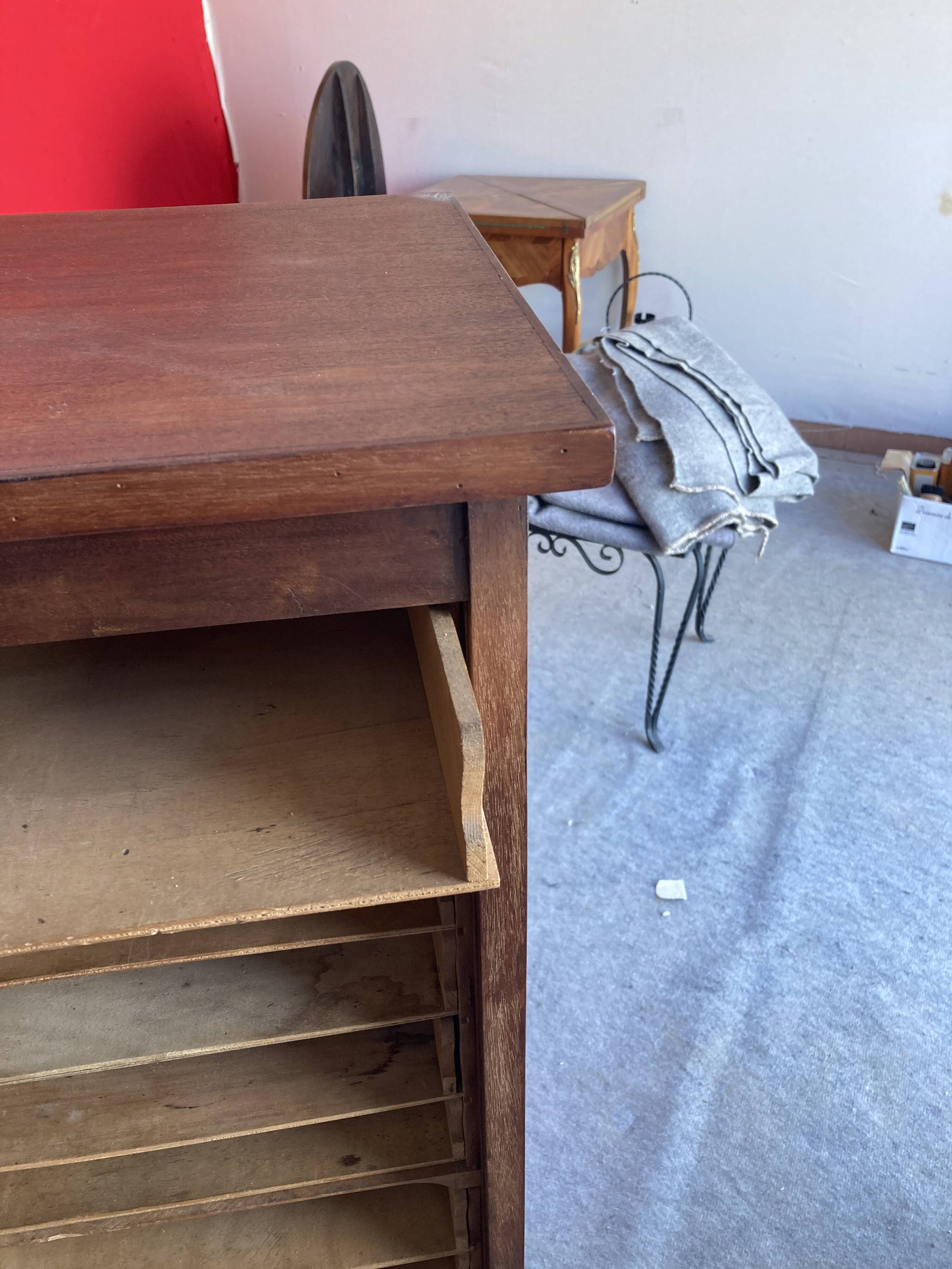 Small curtain filing cabinet.